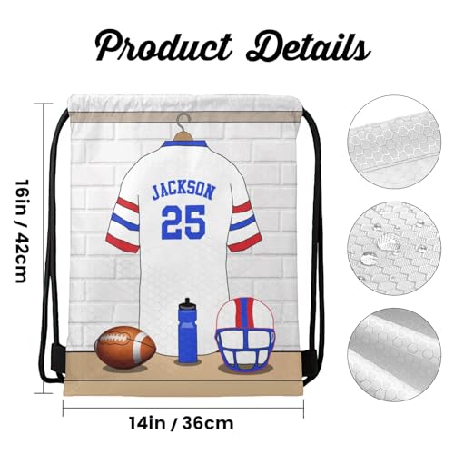 Football Player Name Number White Personalized Drawstring Backpack Sports Gym Bag Christmas Gift Party Goodie String Cinch Bag for Women Men - color: Option 60
