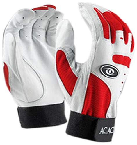 Acacia Home Run Baseball Batting Gloves - color: White/Red, size: Youth Large