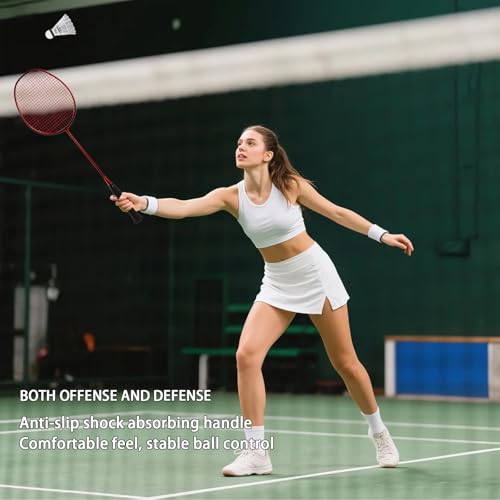 Badminton Rackets,Badminton Racket Set,Both Offensive and Defensive,Composite Carbon Ultra Light 82g Professional Training Racket,Including 2 Rackets,2 Shuttlecocks,and 1 Bag - color: 001B-red