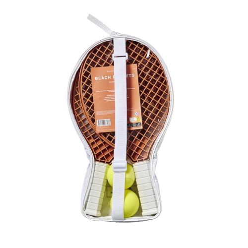 SUNNYLiFE Beach Racket Set, Beach Tennis, 2 Rackets and 2 Balls, PP and TPR Material, Clay Color, with Mesh Carry Bag