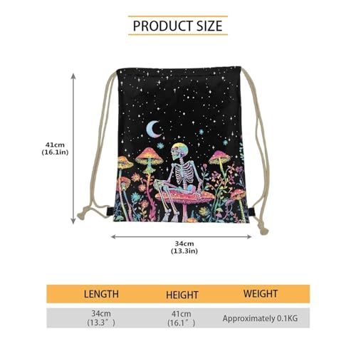 Mumeson Skeleton Mushroom Moon Star Drawstring Backpack Cool Travel Bag Sports Athletic Gym Sack for Women Men Girls Boys - color: Skeleton Mushroom Moon Star