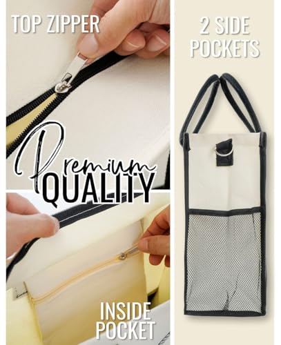 InnoBeta Volleyball Gifts Canvas Tote Bag with Top Zipper Closure for Volleyball Lovers Players, Teens Girls Team on Senior Night, Birthday, Christmas-Stuff
