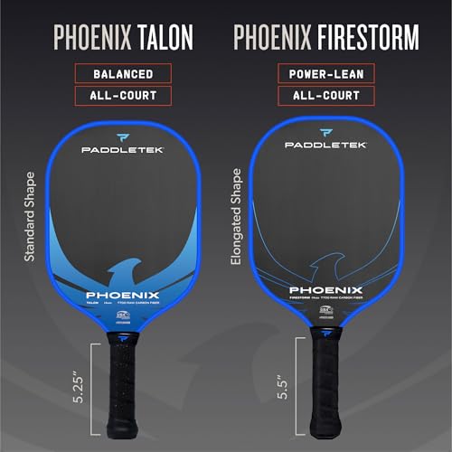 Paddletek Phoenix Talon – 14mm Pickleball Paddle – Raw Carbon Fiber Face – Balanced Control & Spin – Polypropylene Honeycomb Core – USAPA Approved Pickle Ball Paddle – 5.25 Inch Handle - color: Riptide