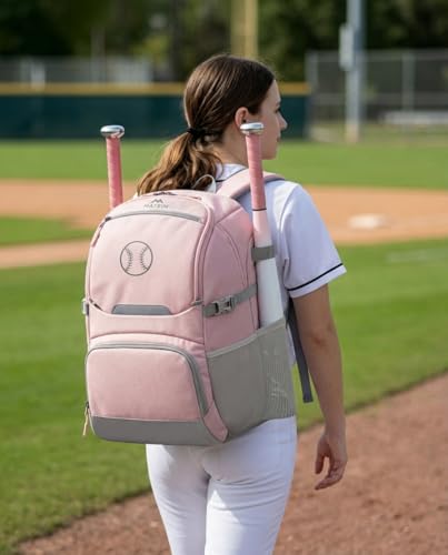 MATEIN PRO Girls Softball Bag with Helmet Net, Lightweight Softball Backpack with Ventilated Shoe Compartment & Organizer Pocket, Youth Baseball Bag with Side Pockets for 40oz Tumbler & TBall Bats