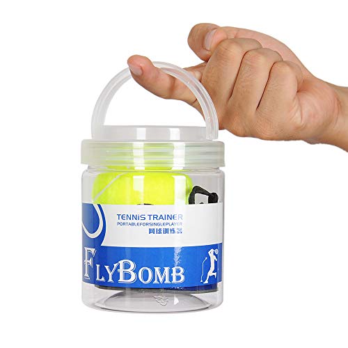 flybomb Portable Tennis Trainer 2.05LB Weight Heavy Iron Base Tennis Training Tool Exercise Tenis Ball Sports Self-Study,3 Replacement Rebound Balls+Wristband+Overgrip+Ring+Damper
