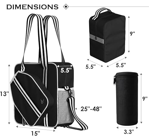 Pickleball Tote Bag - Detachable Cooler & Fence Hooks β Large Sports Bag for Women & Men, Holds Paddles & Balls - color: Black