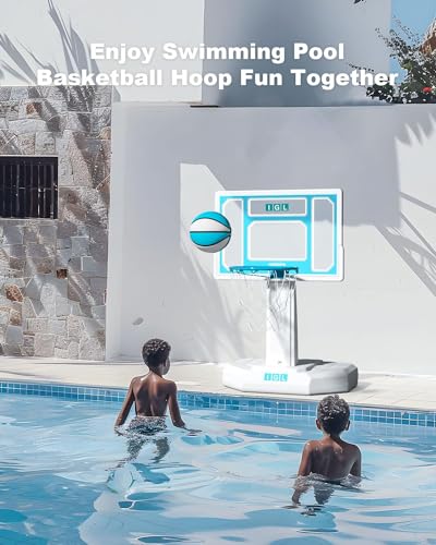IGL Pool Basketball Hoop Outdoor, Outdoor Poolside Basketball Hoop, Base & Stand Double Water Storage with 2 Ball & Inflator, Stainless Steel Basketball Rim, Fixed Height - size: 32in Backboard
