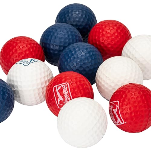 Franklin Sports PGA TOUR Indoor + Outdoor Foam Golf Balls - Kids + Adults Foam Golf Balls - Limited Flight - Includes Draw String Carry Bag - 12 Pack - Red, White + Blue