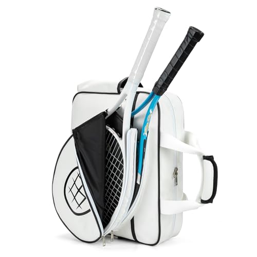 Tennis Bags Leather Tennis Racket Bag Women Tennis Tote Bag PU Sport Handbag Waterproof Lightweight Badminton Racket Shoulder Bag For 2 Rackets With Removable Shoulder Straps Outdoor