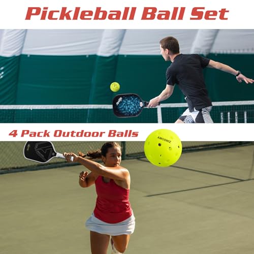 Outdoor Pickleball Balls, 4 Pack Upgraded Seamless Outdoor Pickleballs with Mesh Bag, Neon Green Color High Visibility, Durable for Training