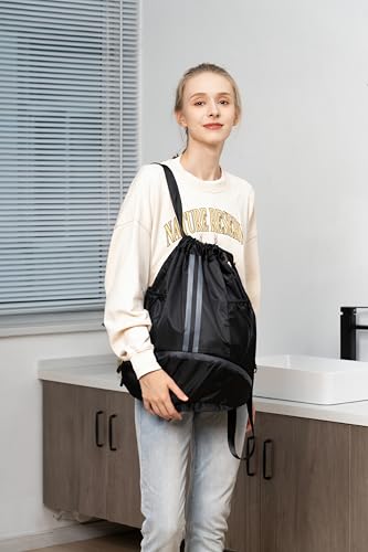 Valleycomfy Sports Drawstring Backpack - Water Resistant String Bag with Side Mesh Pockets Shoe Compartment Gym Backpack for Women & Men Rose - color: A-rose
