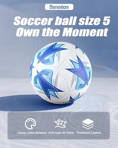 Senston Soccer Ball Size 5 -Official Match Weight-Youth & Adult Soccer Players - Air Pump Included - color: sky blue