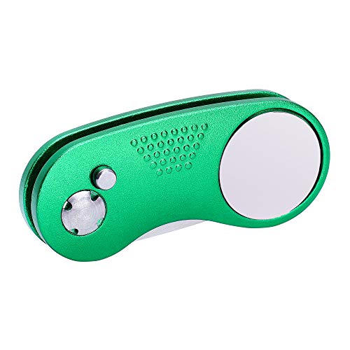 Mile High Life Golf Divot Repair Tool, All Metal Foldable Divot Tool with Pop-up Button & Magnetic Ball Marker - color: Green Curve