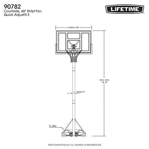 Lifetime Fusion Courtside Portable Basketball System, 46 Inch Backboard