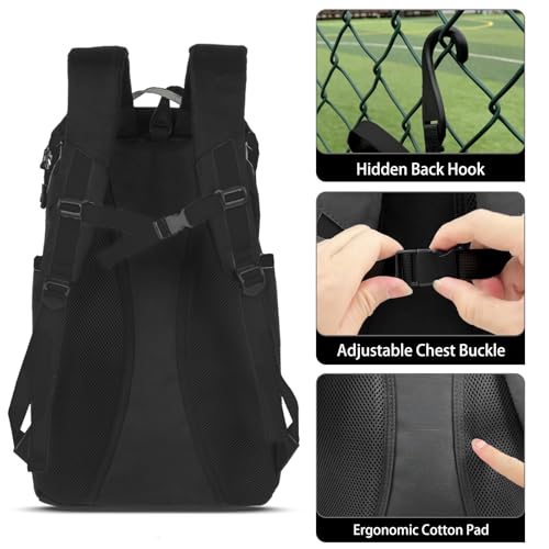 TPAID Baseball Backpack Large Capacity Softball Bag with Shoes Compartment and Fence Hook, Lightweight Baseball Equipment Bag Holds Bats, Helmets, Gloves, Hats, Clothes, Shoes - color: Black-B, size: 4 Bat Baseball