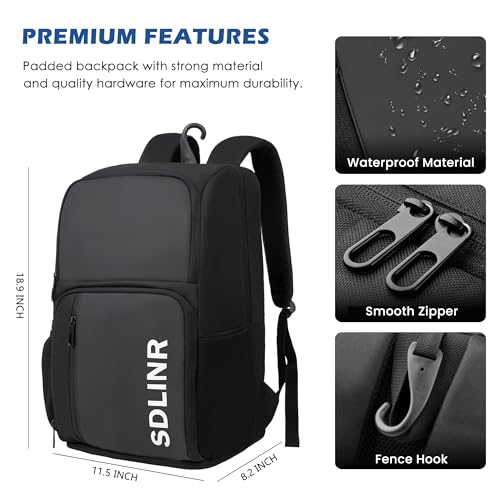 SDLINR Pickleball Bag Fits 4+ Paddles, Large Pickleball Backpack with Shoe Compartment and Fence Hook,Pickleball Gifts for Men Women - color: Black