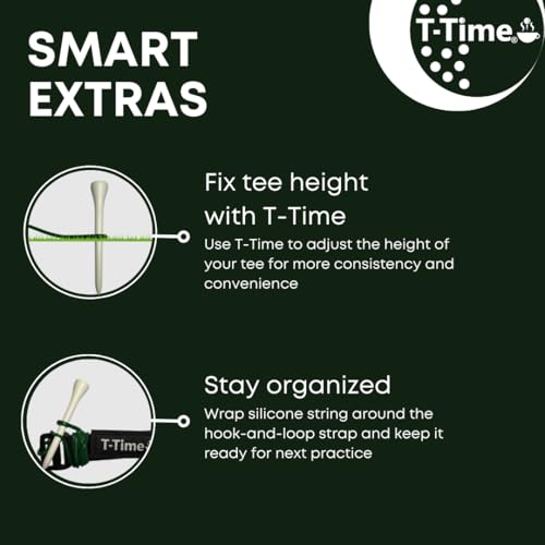 T-Time® Golf Tee Anchor Leash & Tether – US Patented – Keeps Tees in Place for Driving Range and Simulator Practice. - color: 4 Straps + 18 Silicone Strings (6 Pink, 6 Green, 6 Grey)