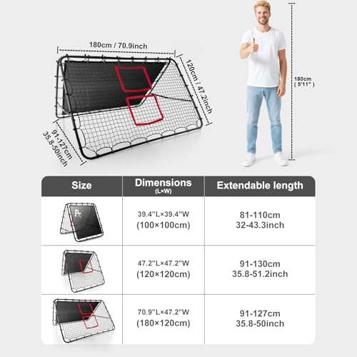 Adjustable Soccer Rebound Net | Double-Angle Soccer Trainer with Steel Frame | Portable Folding Rebounder for Passing & Shooting Practice | Outdoor Sports Equipment for Youth & Adult - size: 6×4FT