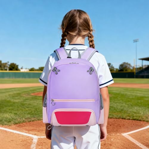 KAVIGOR 2026 Youth Baseball & Softball Bag | Ultra-Light Tball Backpack with Shoe Compartment & Helmet Holder | Skin-Soft Fabric - color: Berry Purple