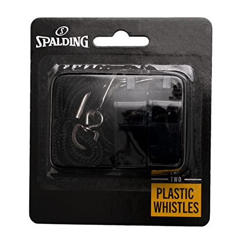 Spalding Sports Whistle with Lanyard | Ideal for Coaches, Referees & Officials | Available in Plastic or Metal - color: Plastic - 2 Pack - Black