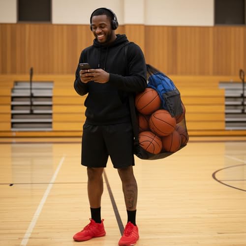 Extra Large Sports Ball Bag 3 Pcs Duty Net Mesh Soccer Ball Basketball 40*30 Heavy Duty Drawstring Bags with Pocket Team Work, Adjustable Shoulder Strap for Holding Volleyball, Baseball, Swimming Gear