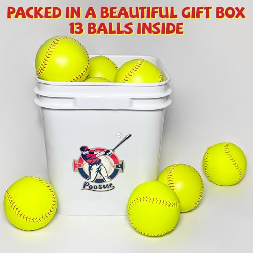 11 Inch Bucket of 16 Softballs - Training Fastpitch Softballs for Girls - Solid Cork Center - Premium Durability