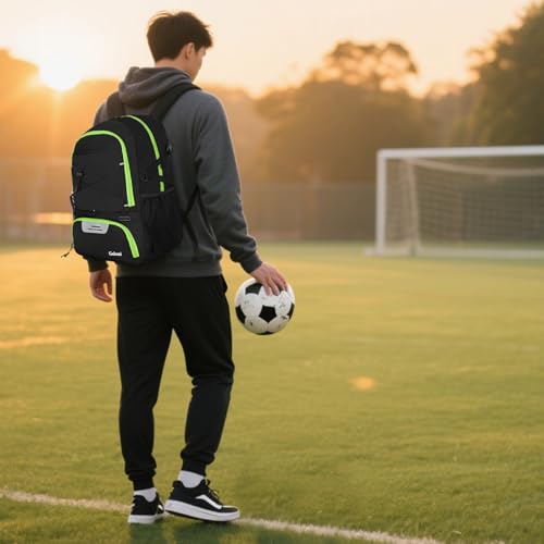 Goloni 30L Sports Backpack with Ball Compartment & Ventilated Shoe Pocket,Basketball Soccer Bag for Youth Boys Girls - color: Black Green
