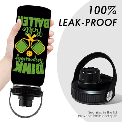 Pickleball Water Bottle 32oz | Insulated Stainless Steel Travel Tumbler with Lid Leak-Proof Keep Hot or Cold, BPA-Free |Dink Responsibly Gifts for Pickleball Lovers - color: Pickleball - blackt