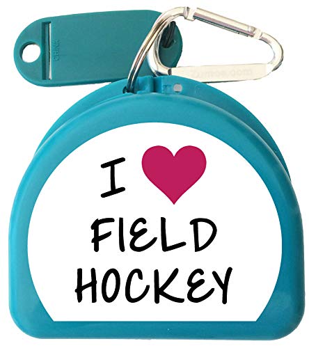 Field Hockey Mouth Guard Case Mouthguard Case, Retainer Case - I Love Field Hockey - color: Aqua