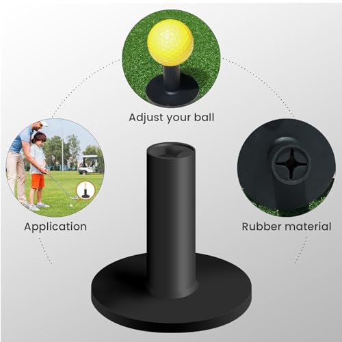 FINGER TEN Golf Rubber Tee Driving Range Value 5 Pack for Indoor Outdoor Practice Mat, Tee Adaptor Size 1.5’’ 2.0’’White Black Tee Holder Set for Hitting Mats - style: Black 5 Pack(1.5, 2.0, 2.75, 3, 3.13)