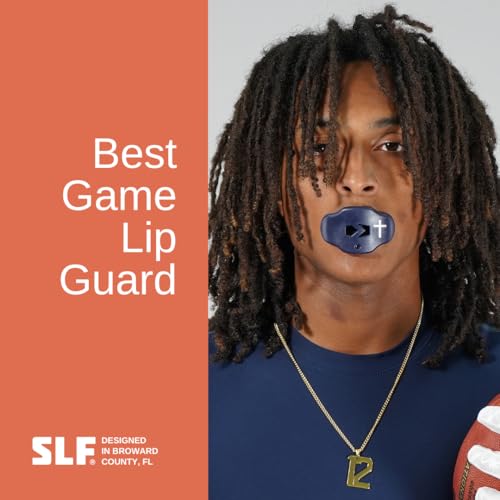 Football Lip Guard – Mouthpiece with Strap – Full Protection, Youth & Adult – Sleefs - color: Cross Navy Blue