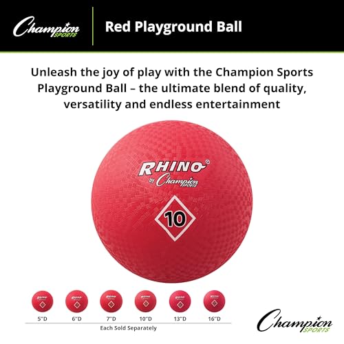 Champion Sports Playground Ball – Durable High-Bounce Ball, Sizes 5", 6", 7", 10", 13" & 16" for Gym, Recess & Play - style: 10 Inch