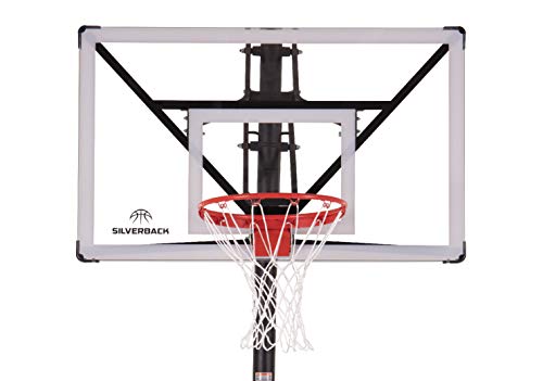 Silverback Height Adjustable In-Ground Basketball Hoop with Tempered Glass Backboard, Pro-Style Breakaway Rim, Pole and Backboard Pad