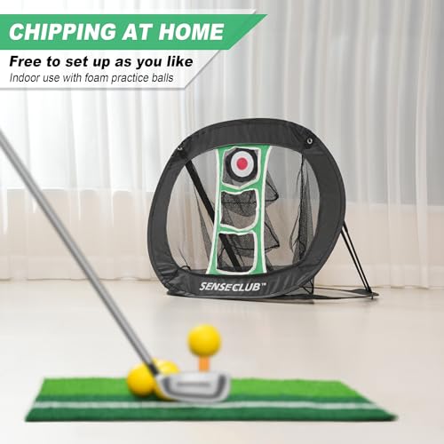 SENSECLUB Foldable Chipping Net & Floating Green, Indoor Golf Practice Chipping Target, Backyard Golf Game & Gifts - style: Square Net +Mat +Balls