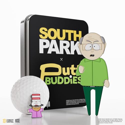 South Park Mr. Garrison Golf Divot Tool and Mr. Hat Ball Marker โ Magnetic Collectible Golf Gift Set with Hat Clip & Tin for Golfers