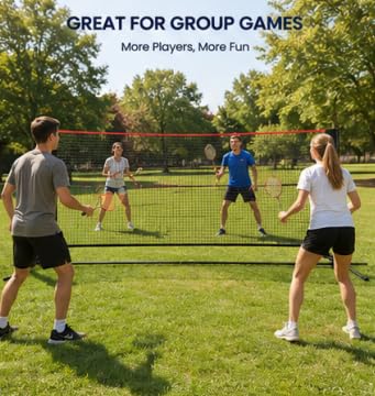 10FT Badminton Net Set - Adjustable Height Multi-Sport Net for Pickleball, Tennis, Volleyball & Soccer Tennis - Portable Indoor/Outdoor Sports Net with Carry Bag, Red and Black