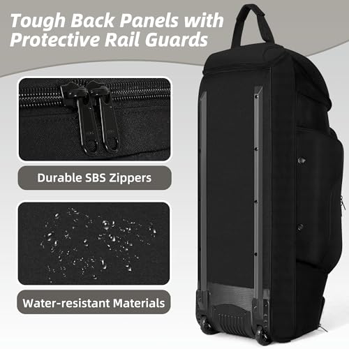 Shopsource Catchers Gear Bag with Wheels, 99L Large Capacity Rolling Baseball Bag with Multi-Pockets, Sturdy Softball Bag with Sturdy Back Base Plate, 4 Bat Sleeves, Shoe Compartment, Fence Hooks