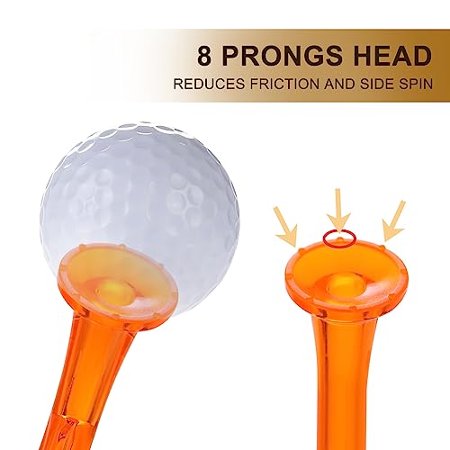 Golf Tees 3-1/4’’ 50 Count Plastic Golf Tees Reduced Friction & Side Spin Professional Unbreakable Golf Tees Durability and Stability Golf Tee - color: Orange