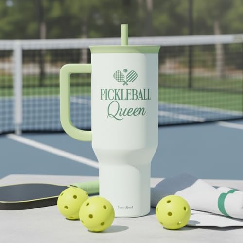 SANDJEST Pickleball 40oz Tumbler With Handle and Straw, Pickleball Queen Insulated Stainless Steel Travel Coffee Mug for Women Girls Players, Gift Idea for Birthday Christmas Mothers Day - color: Pickleball