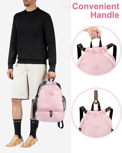 RHDZO Drawstring Backpack Gym Backpack with Shoe Compartment for Men Women String Sports Bag with Wet Pocket Cinch Swim Beach Bag, Large Pink - color: Large Pink