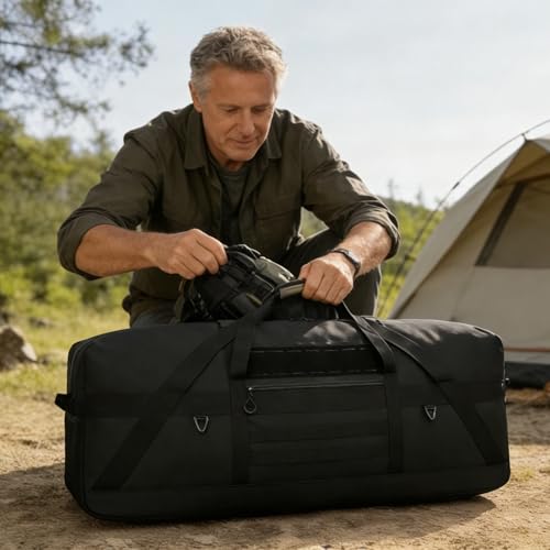125L Extra Large Duffle Bag - Heavy Duty Duffle Bag with Multiple Pockets, Perfect as Camping Bag Travel Storage Tent Storage Sports Equipment Bag for Coaches & More, Black