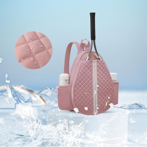 Tennis bag for women - Quilted Sling Grid Design Water repellent Two Side Pockets Dry wet separation independent pocket Friend couple gift - color: pink