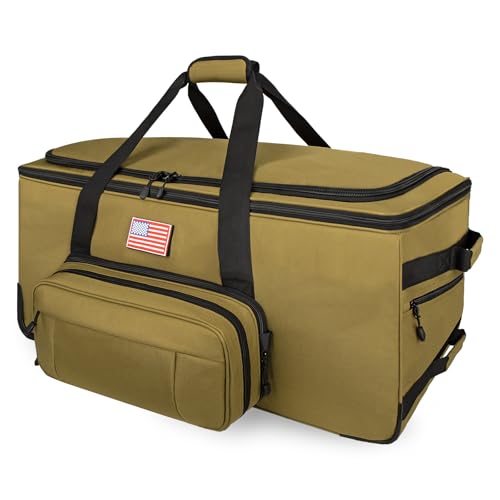 150L Large Rolling Duffle Bag with Wheels, Heavy Duty 32'' Tri-Wheel Gear Hauler for Camping,Moving Sports Equipment,Military & Airline Checked Bag Approved,Khaki - color: Khaki