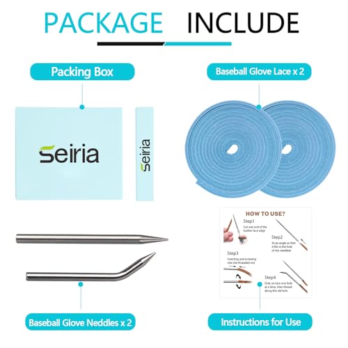 Baseball Glove Lace, Mitt Lace Repair Kit Softball 2 Leather Laces and 2 Lacing Needles for Catcher's Glove - color: Light Blue