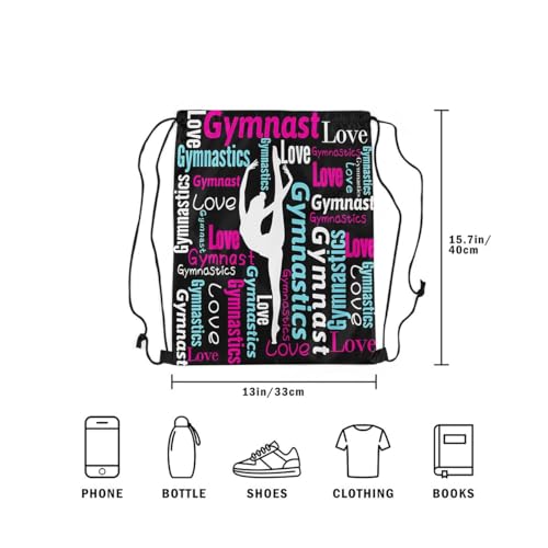 Castle Fairy Gymnastics Drawstring Backpack,Gymnastics Lovers Waterproof Drawstring Bags,Cheerleading Bags for Shopping Travelling,Lightweight - color: Black