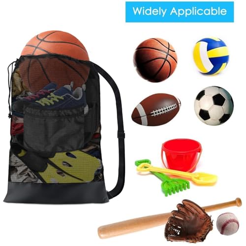 BROTOU Sports Mesh Bag Sports Equipment Bags Heavy Duty Drawstring Backpack Sport Balls Bag for Beach, Travel, Gym, Swimming Gear with Shoulder Strap