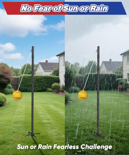Garbuildman 8" Regulation Sized Tetherball, Rubber Tether Balls and Rope Set for Outdoor Backyard Game, Portable Replacement Tether Ball with Carabiner, Ball Pump for Kids Adults & Dogs