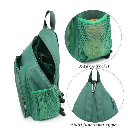 Sling Bag Crossbody Backpack for Pickleball Paddle Tennis Racketball Travel for Men and Women, with Ice Bag 2PS - color: Green