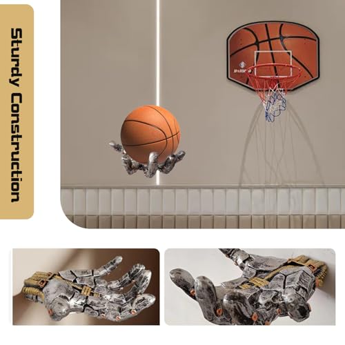 Hand Sculpture Basketball Holder Wall Mount,Art Decor Stand & Storage Rack Organizer, Display Case for Man Cave, Football Soccer Gifts,Basketball Stand,Basketball Wall Mount for Men Boys Gamers