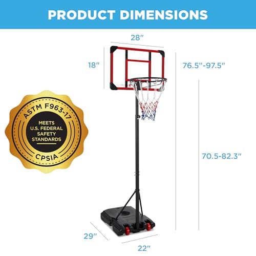 Best Choice Products Kids Height-Adjustable Basketball Hoop System, Portable Game w/Wheels, Fillable Base, 70.5in to 82.3in Height